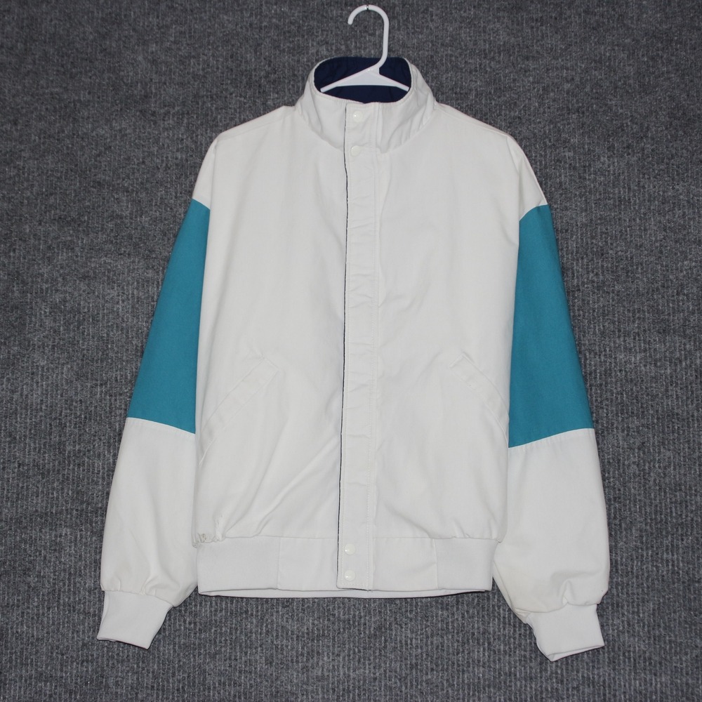 Dunbrooke Mens Large Color Block Jacket White Teal Blue Zip Up Made USA‎